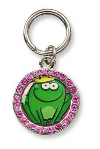 Dog Cat Pet Collar Charm, Frog Prince w Pink Crystals, Unity Collection, 7/8″