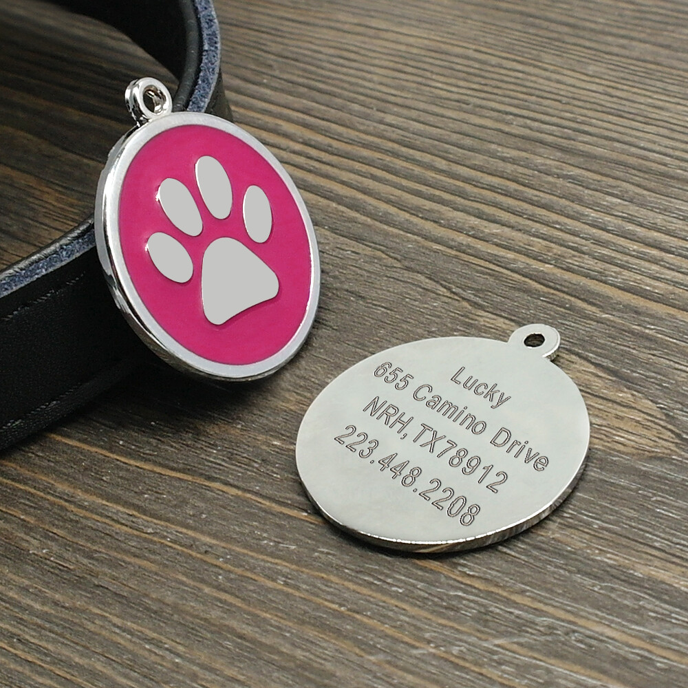 Paw Print Dog Tags Custom Pet Puppy Cat Name ID Collar Tag Engraved Free Whistle