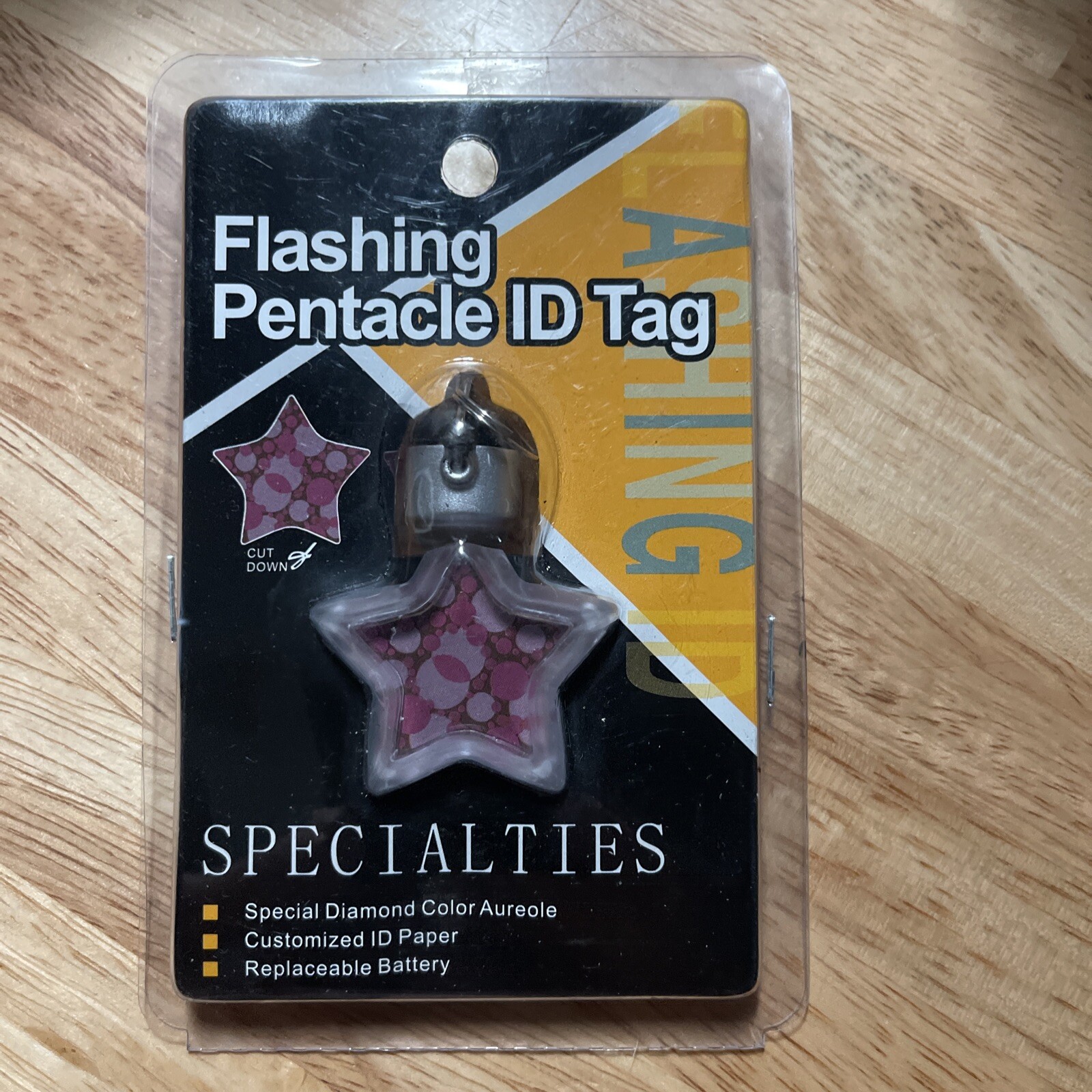  NEW SPECIALTIES FLASHING PENTACLE STAR PET ID SAFETY TAG DOG CAT LIGHT