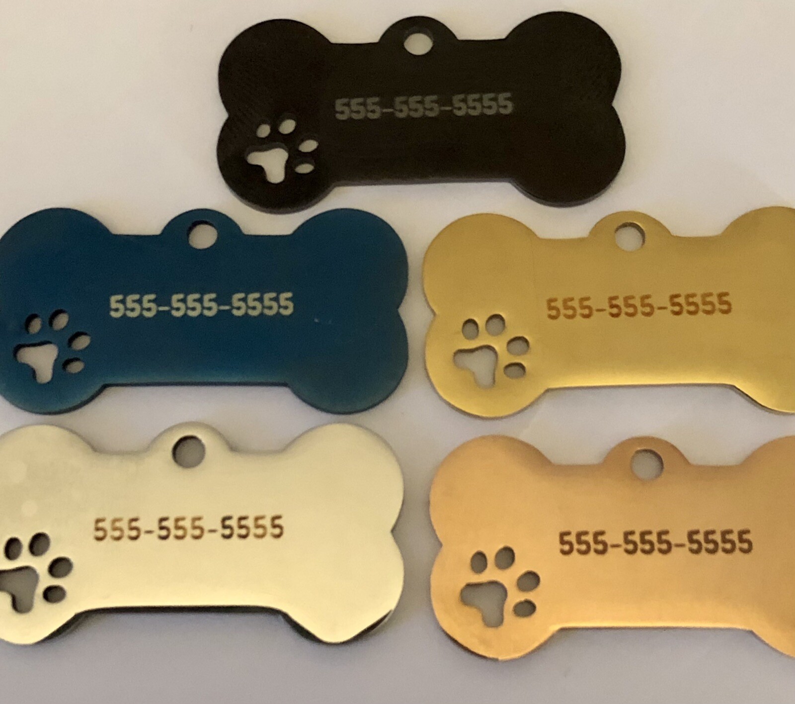 Dog Tag Personalized Custom Engraved – Bone w/ Paw (Choice of Color) 2 Sided