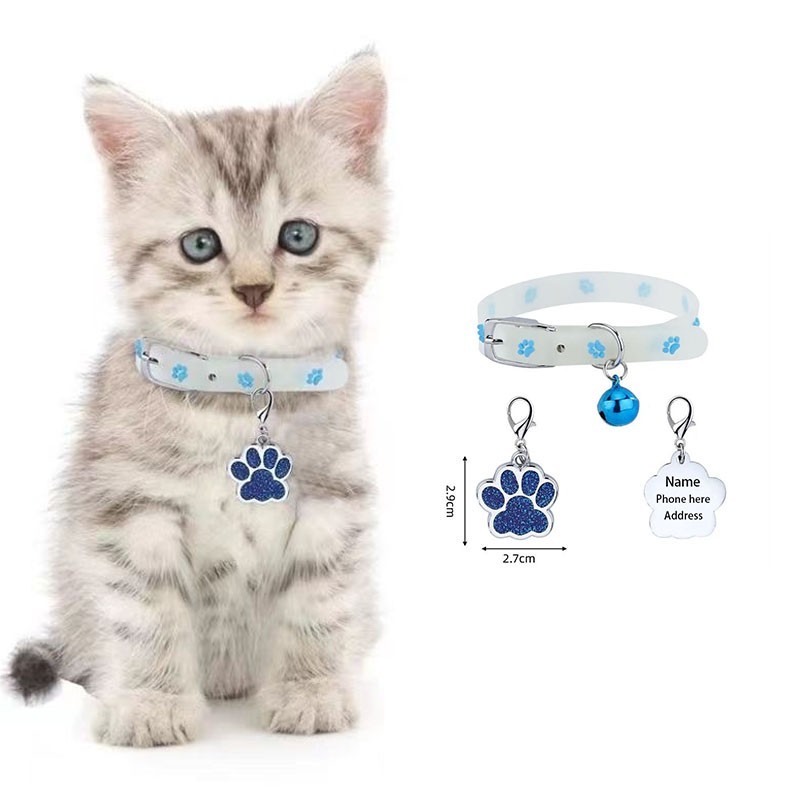 Engraving name Cat Pet ID Tags with Luminous Adjustable Collar Night Safety