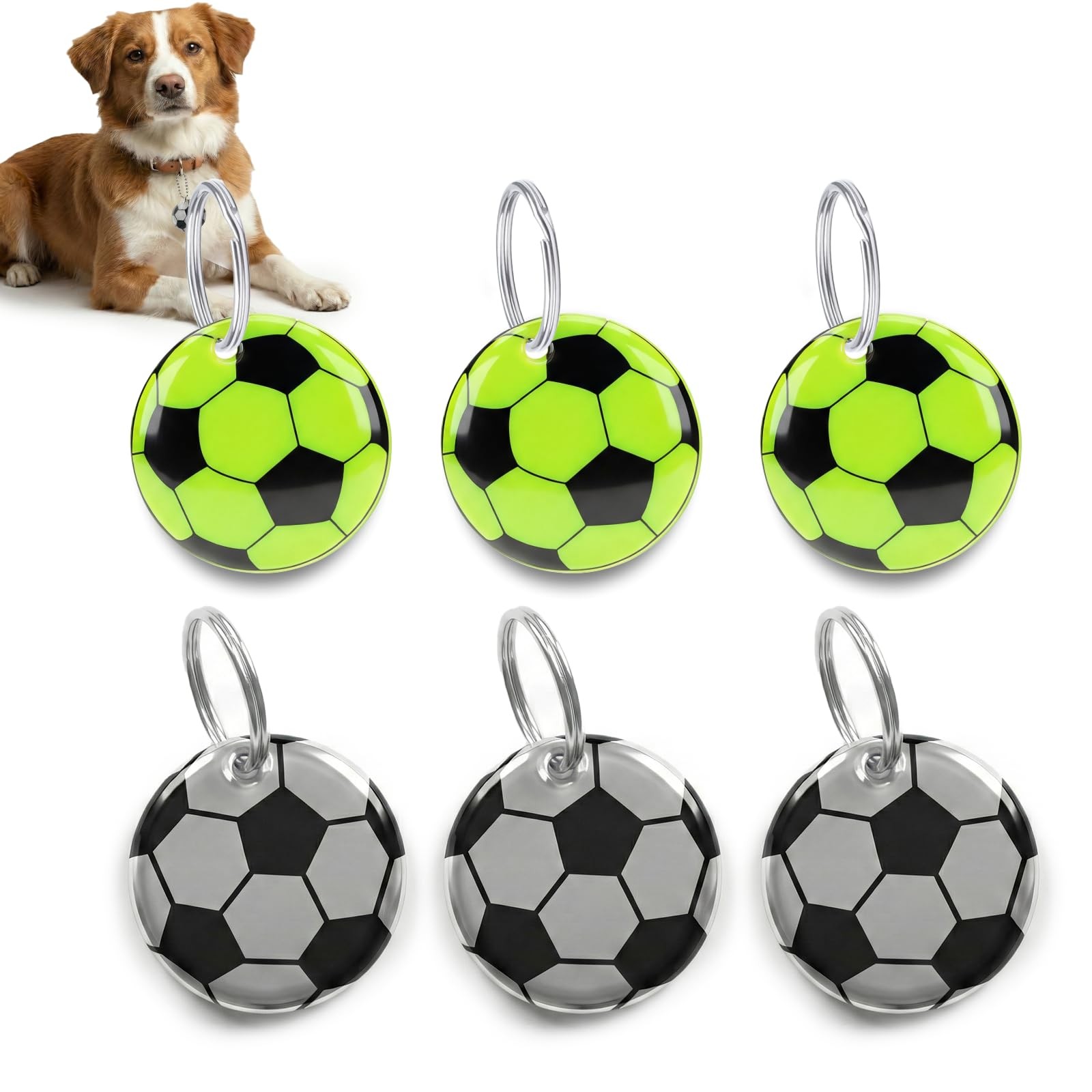 Dog Collar Charms Keychain Reflector 6 Pcs, High Visibility Green,silver