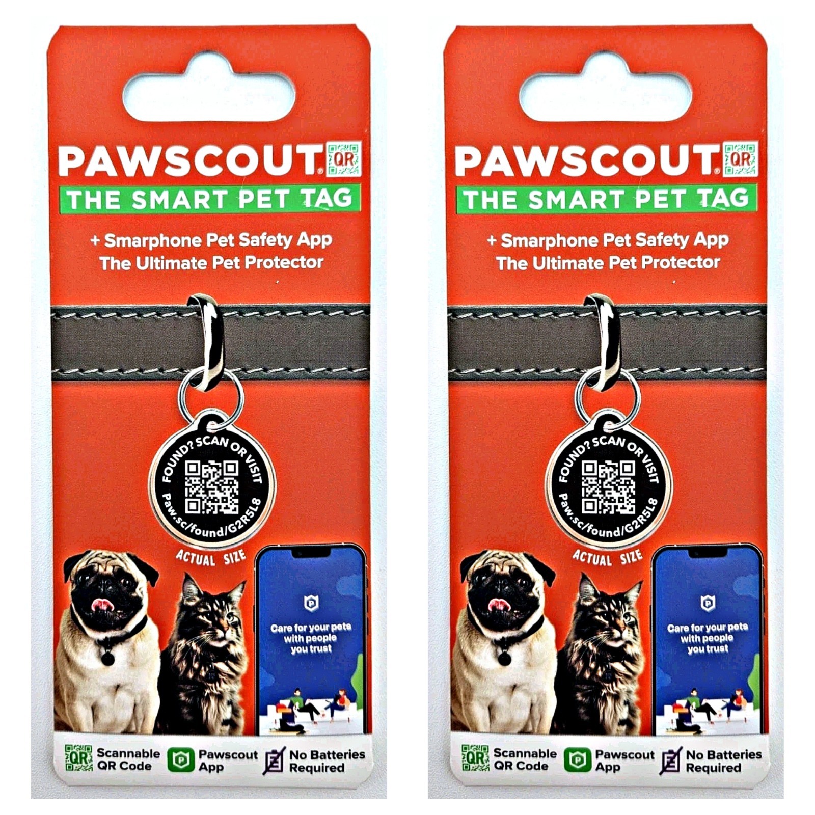 🐾 (2) PAWSCOUT Smart Pet Tags QR Finder Dogs Cats Smartphone Pets Safety App 🆕