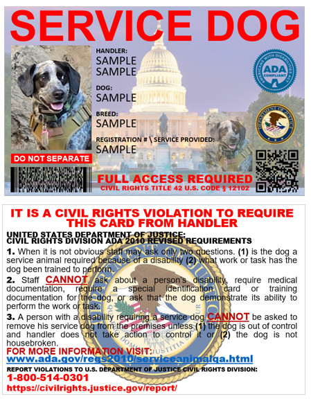 ADA SERVICE DOG ID CARD – CUSTOMIZABLE PHYSICAL & DIGITAL CARD INCLUDED