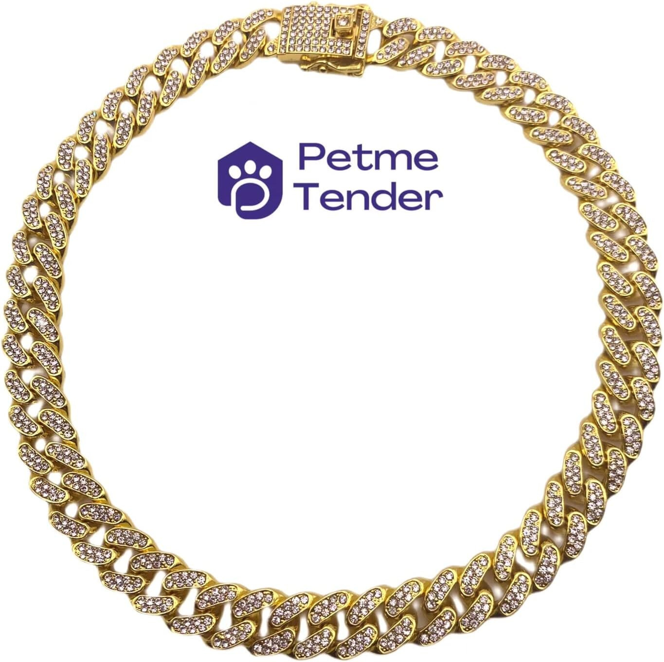 Elegant Sturdy 16 in Collar Cuban Link with Secure Buckle Pet Metal Gold Diamond