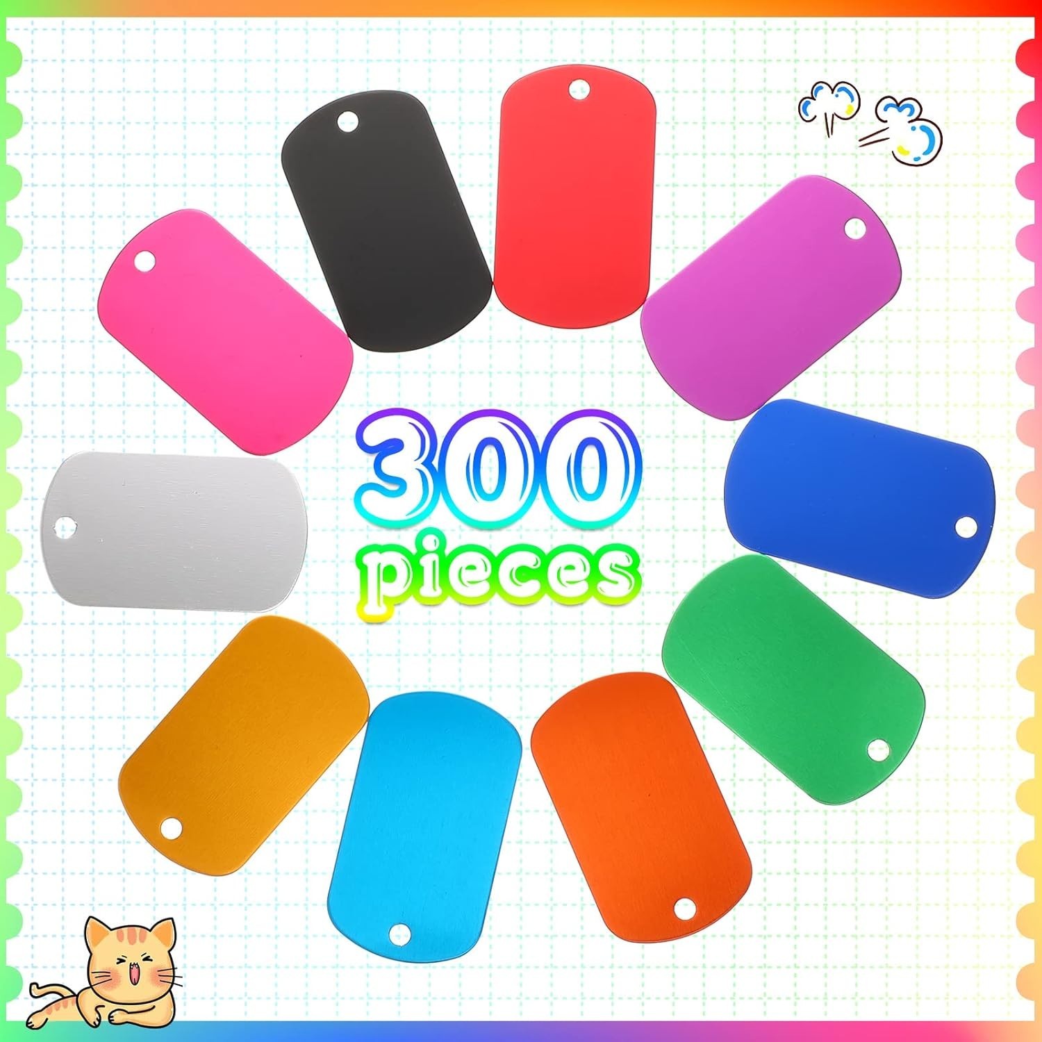 300 Blank Aluminum Tags, Metal Stamping, Assorted Colors