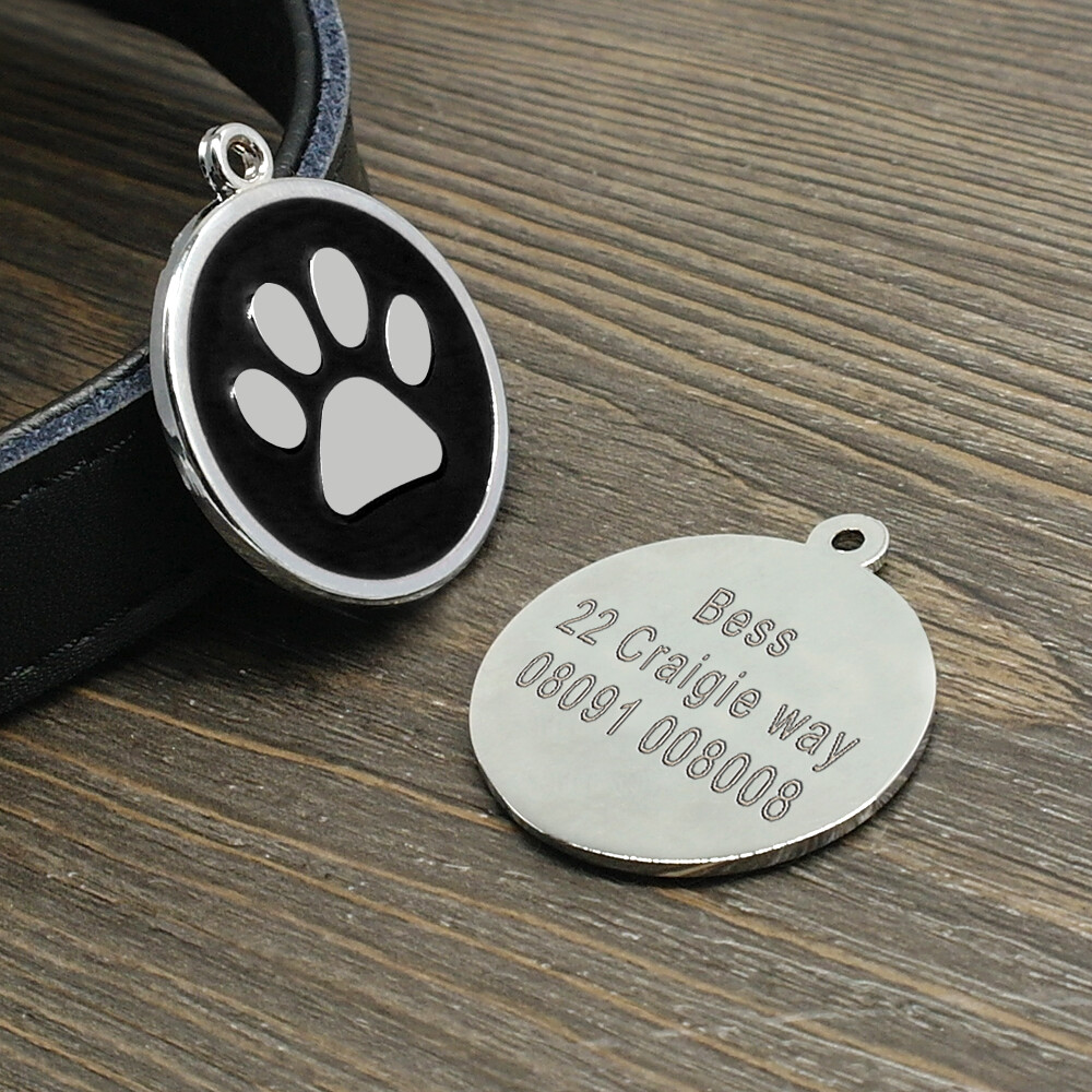 Paw Print Dog Tags Custom Pet Puppy Cat Name ID Collar Tag Engraved Free Whistle