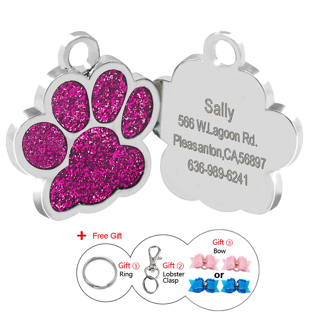 Glitter Paw Custom Dog Tags for Pets Engraved Pet Puppy Cat Name ID Collar Tags