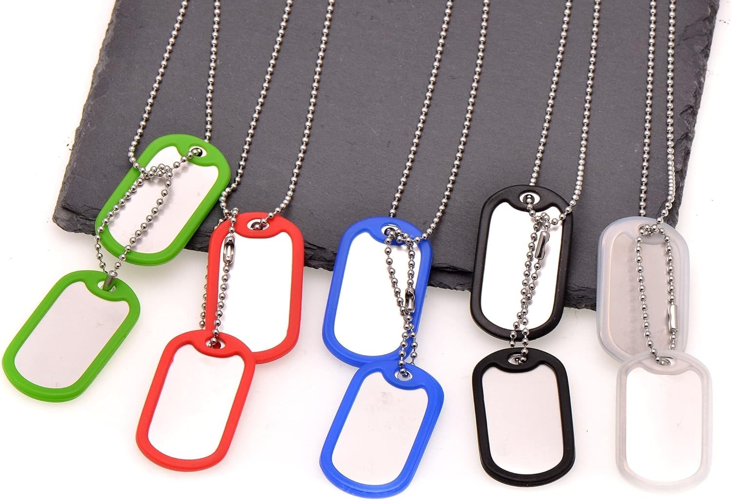Luxury Stainless Steel Dog Tag Necklace Set – Includes Chains & Black Silencers