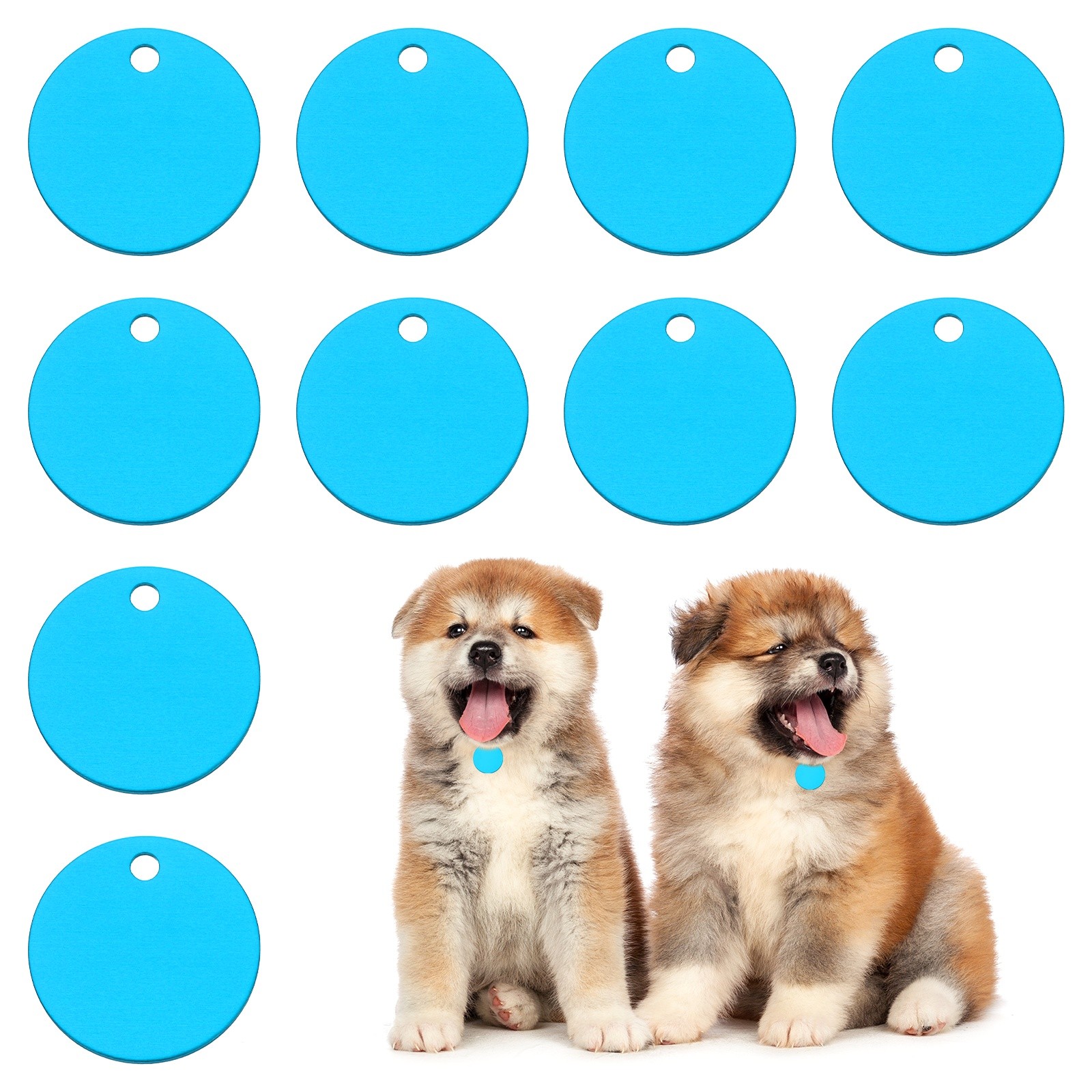 10pcs Dog Pet Tags 25mm Round Aluminum Engraving Blanks Tags, Lake Blue