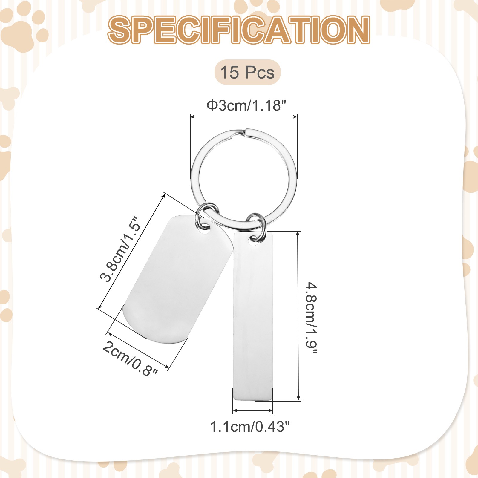 15Pcs Metal Engraving Keychain Blanks, Silver Tone(Oval/Rectangular)