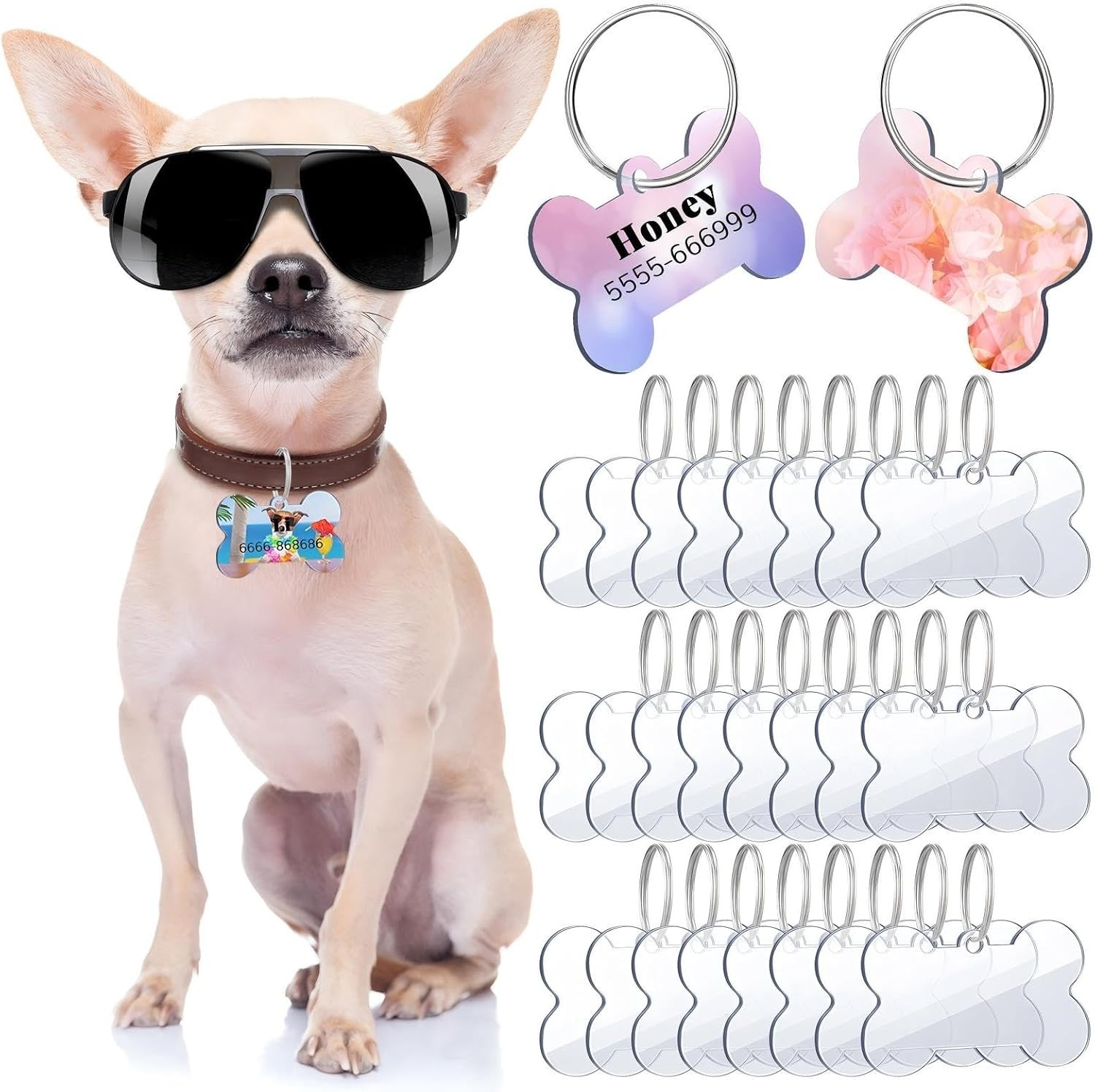24 Pcs Blank Acrylic Dog Tag 1.49 x 1 Inch Double Dise Bone Shap ID Tags with…