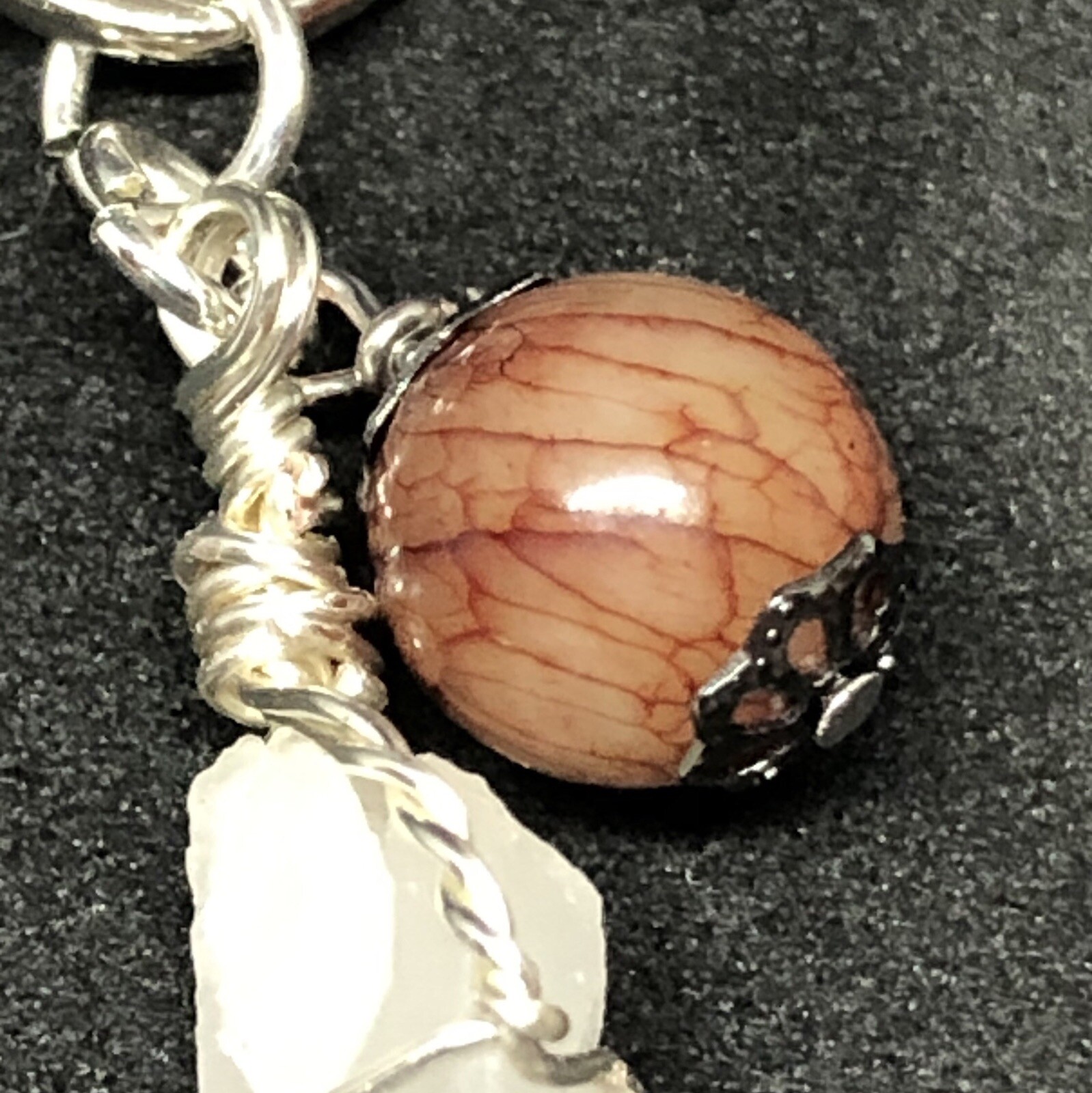 Bloodstone & Quartz Crystal Pet Charm, Healing Gem Charm, Crystal Collar Charm