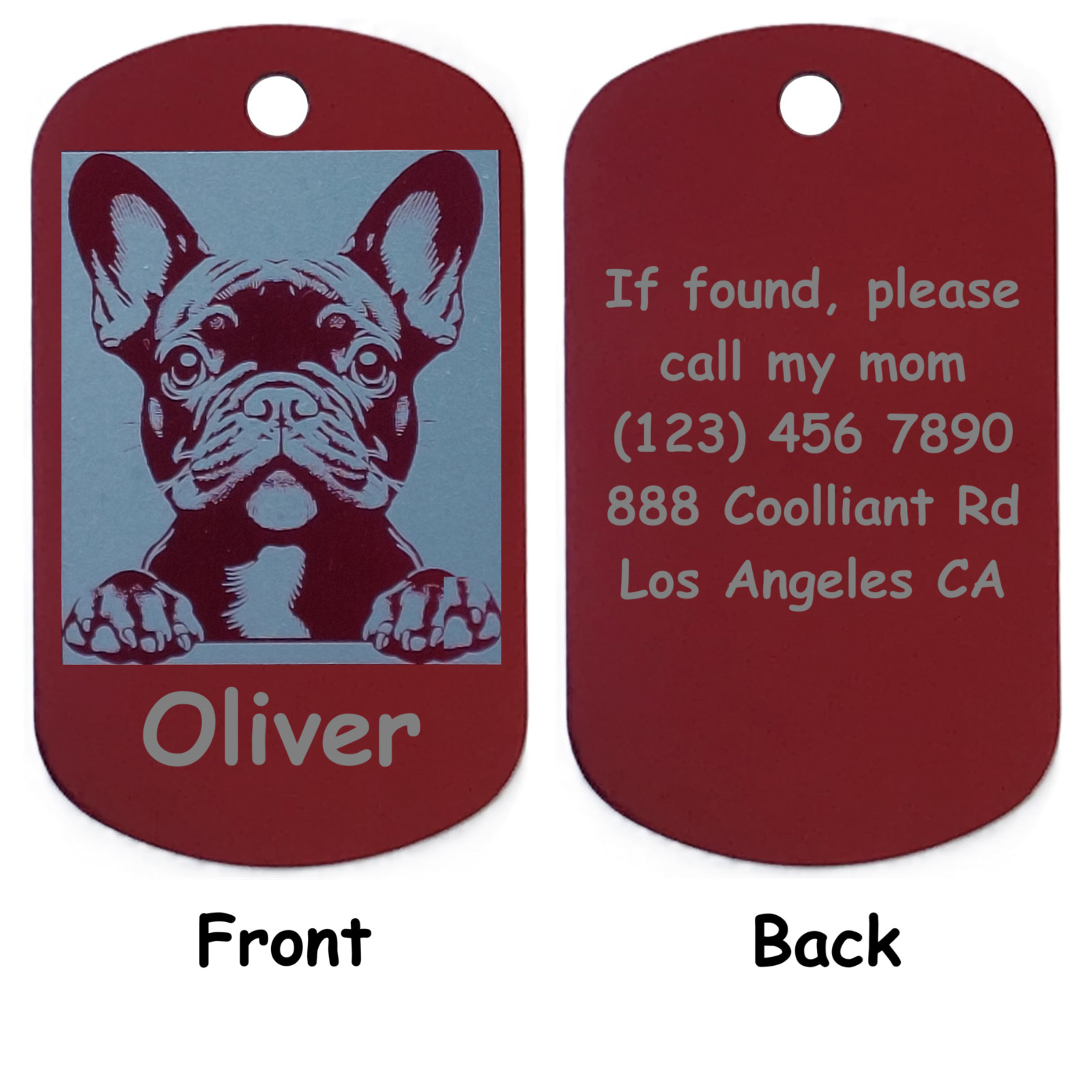 Rectangular Personalized French Bulldog ID Tag – Dog Name Tag for Pet Collar