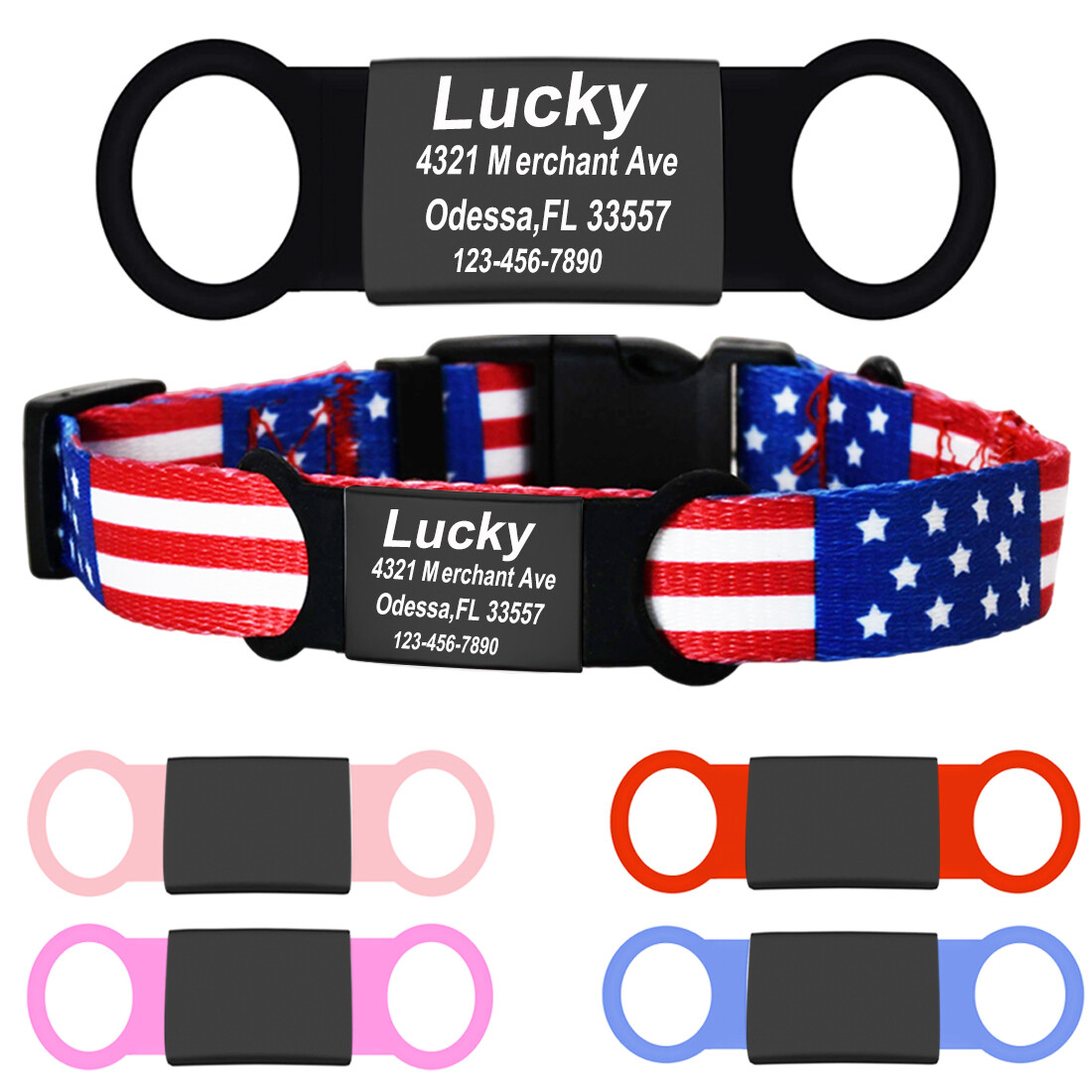 Custom Silent Slide on Pet ID Tags Engraved Name Personalized Collar Dog Cat