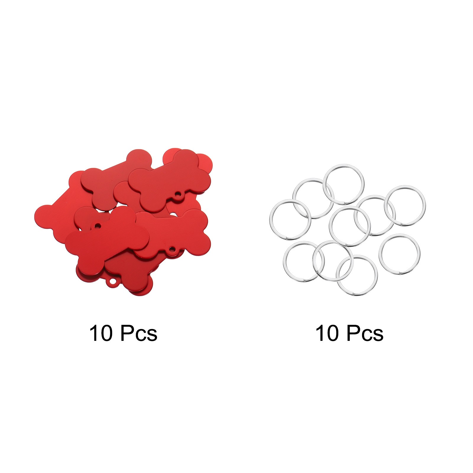 Bone Shaped Dog Tag Pet ID Tags, 1.5″x1″ Metal Red Blank with Ring, 10pcs