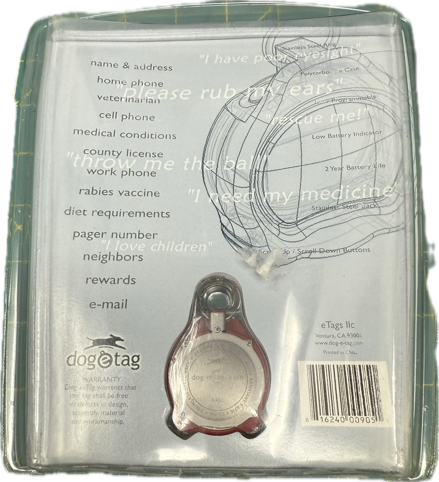 Dogetag Dog-e-Tag Digital Dog Tag ID, Red