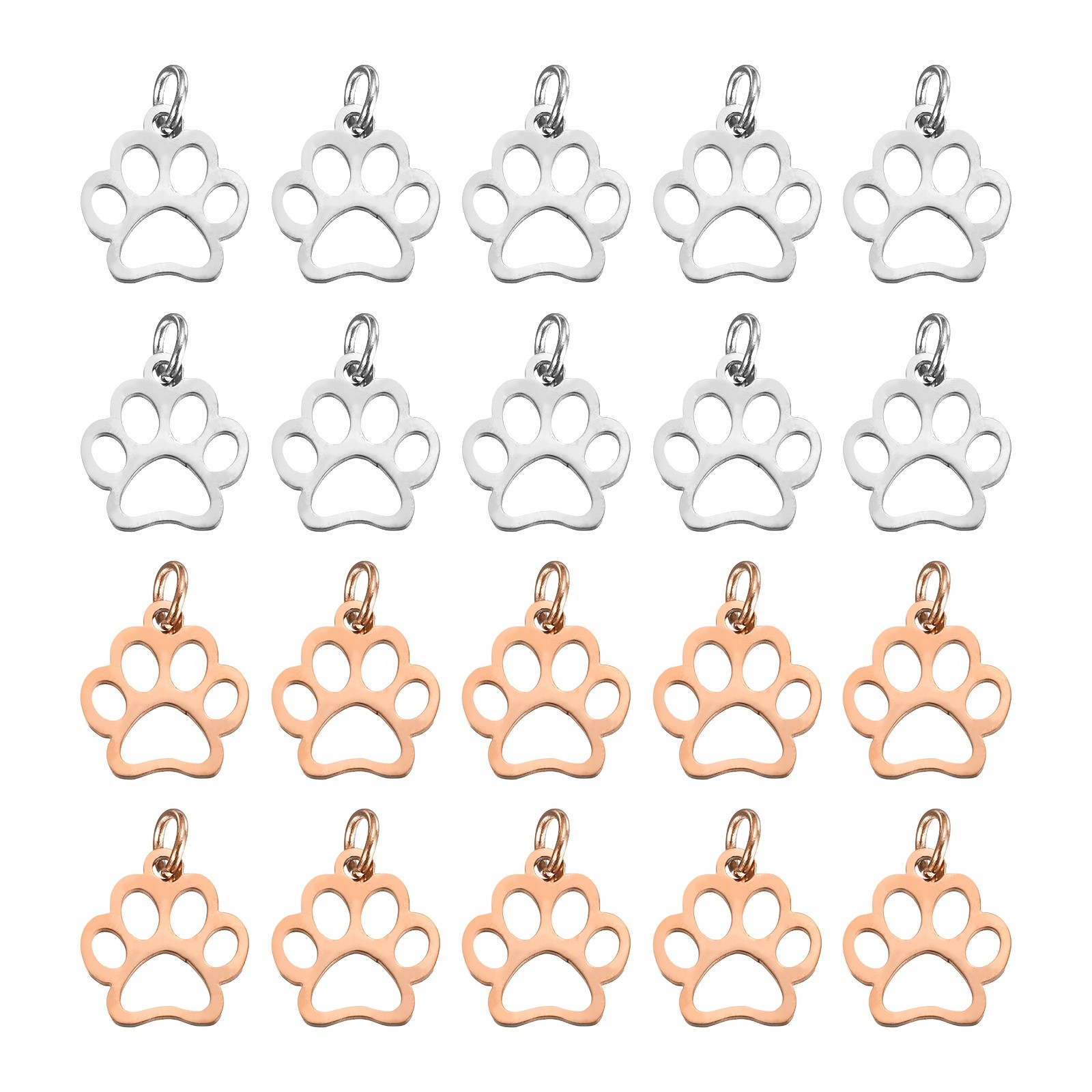 Dog Paw Print Charms 3mm, 20 Pcs Cat Dog Paw Pendant, Silver/Rose Gold