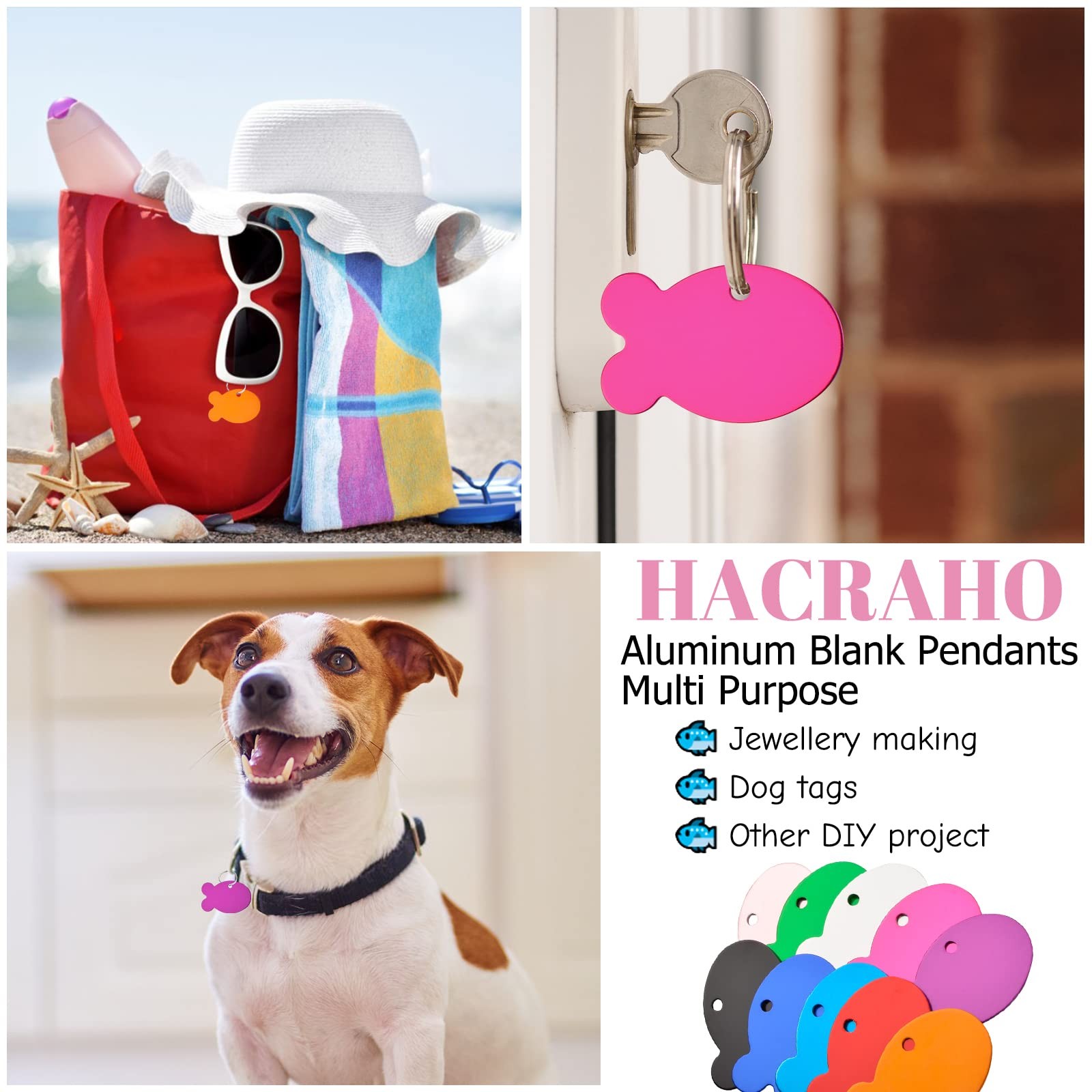 20 PCS MultiColor Aluminum Blank Pet ID Tags Double Sided With Rings