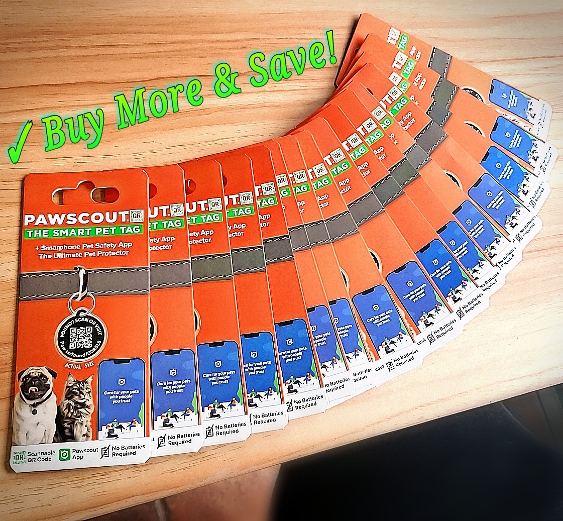 🐾 (2) PAWSCOUT Smart Pet Tags QR Finder Dogs Cats Smartphone Pets Safety App 🆕