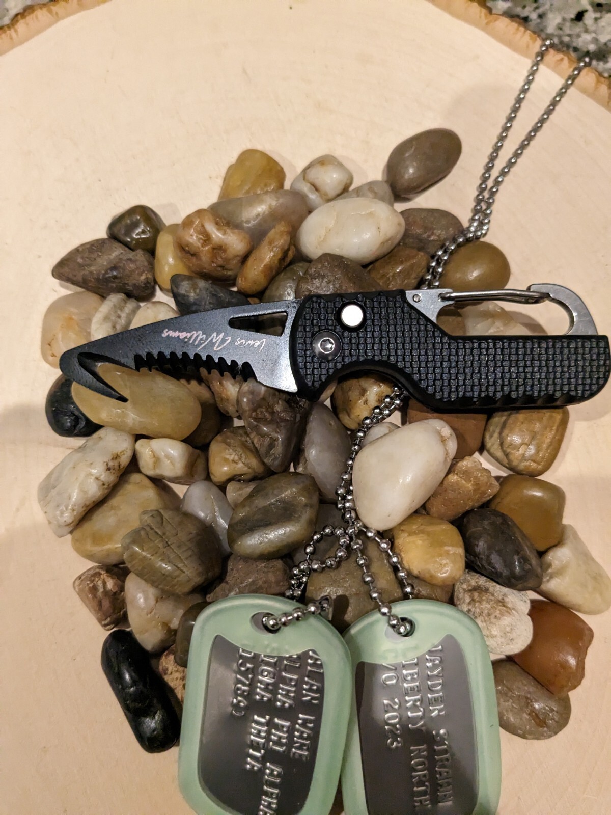 2 Military Dog Tags – Custom Embossed Stainless – GI Identification w/ Knife
