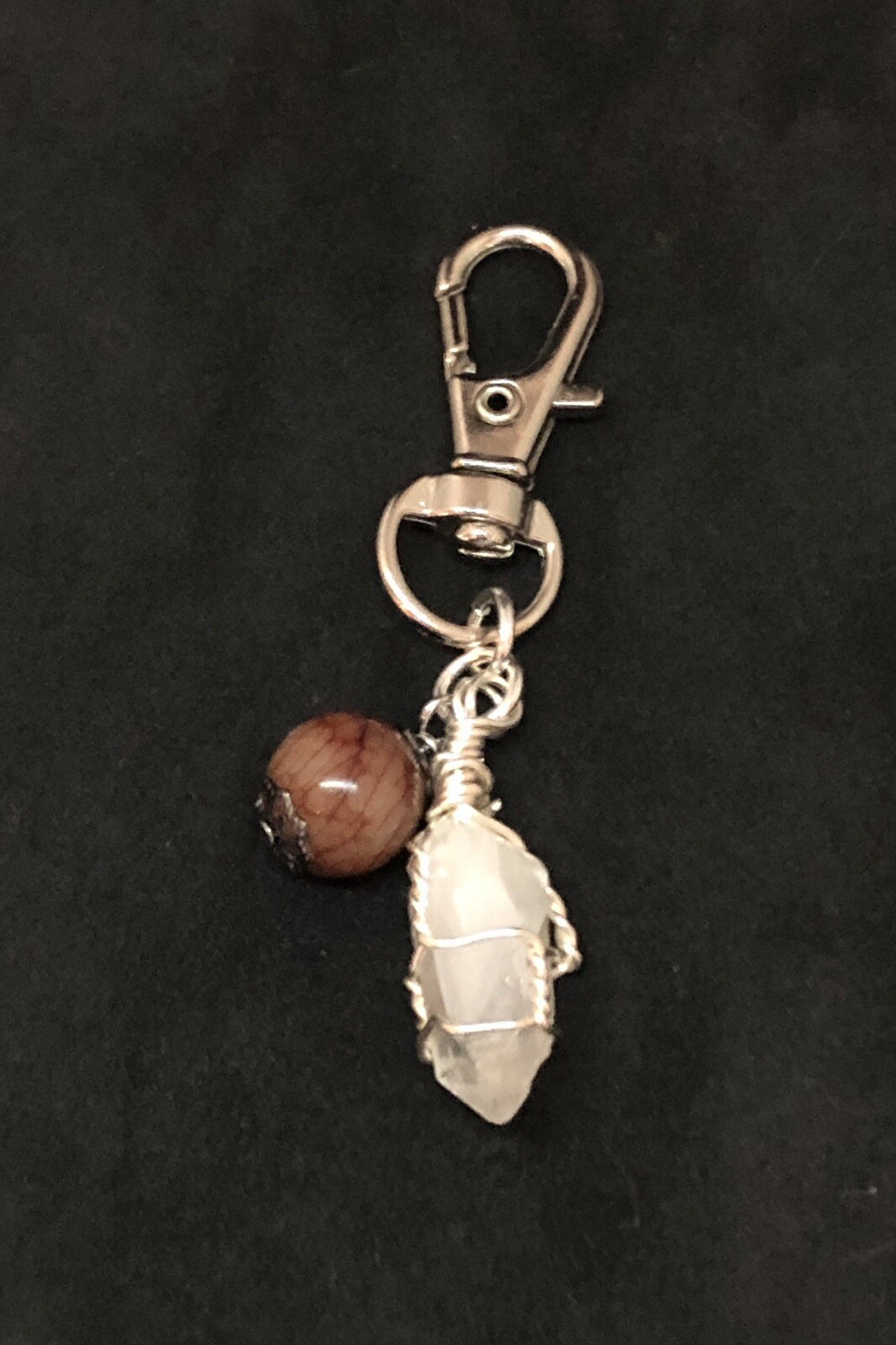 Bloodstone & Quartz Crystal Pet Charm, Healing Gem Charm, Crystal Collar Charm