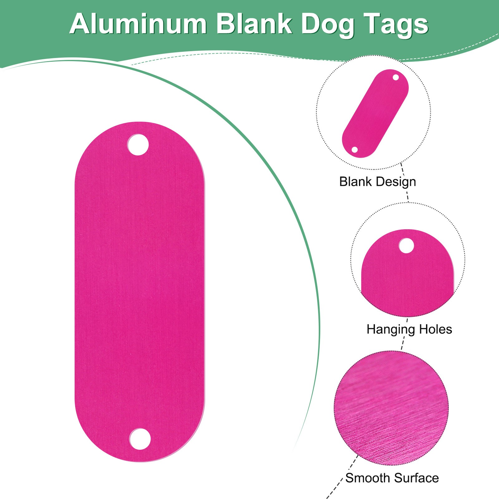 25-Pack 2″ x 0.75″ x 0.04″( L x W x T ) Blank Dog Tags [Rose Red, 2 Holes]