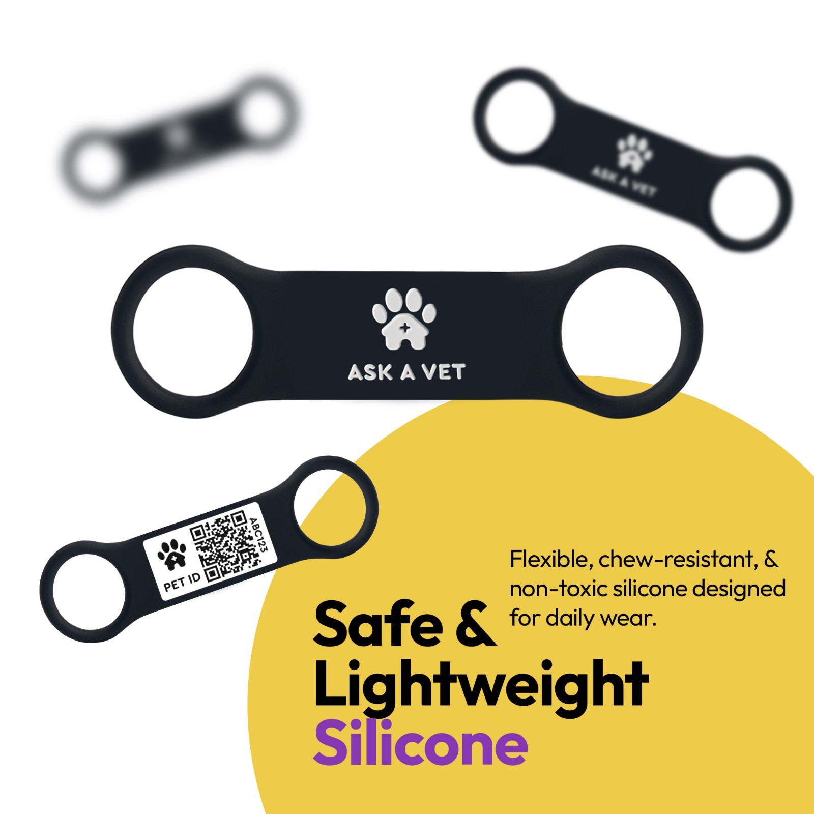 Ask A Vet Pet Slide on ID Tag QR NFC Waterproof Silicone Dog Cat