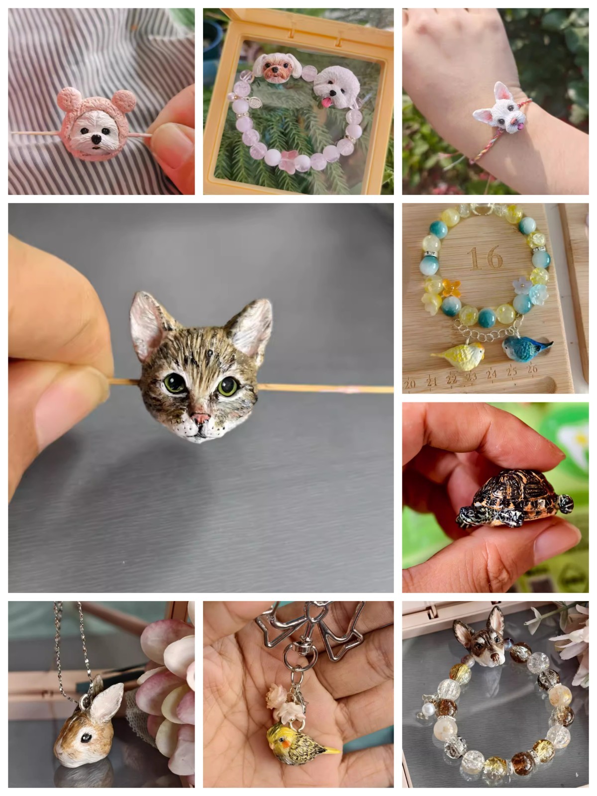 Custom Pet Portrait Bead Mini Charm Handmade Clay Dog Cat Pandora Necklace Gift