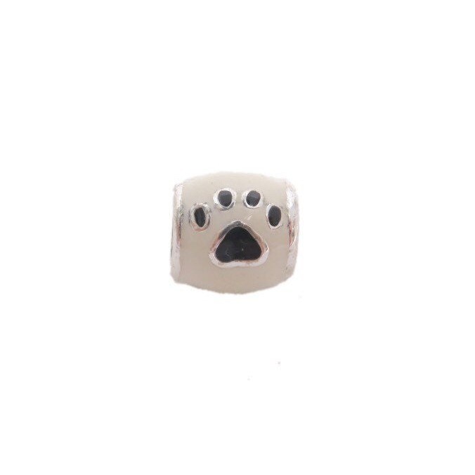 Cream and black enamel with silver tone metal dog paw slide charm