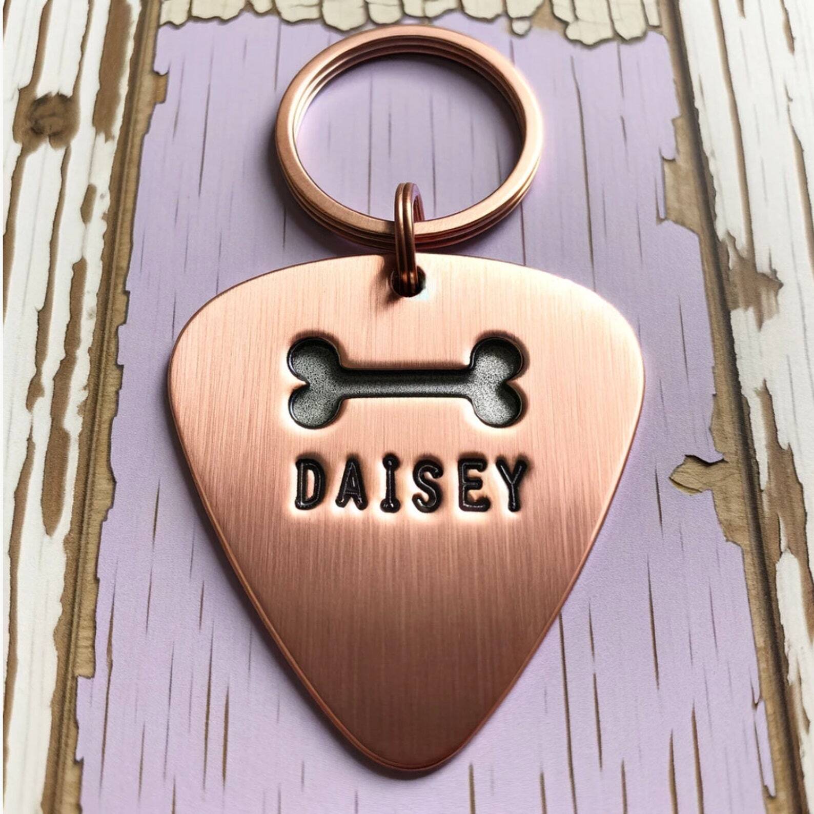 Pet ID Tag Personalized Custom Guitar Pick Dog Bone Themed Pet Tag Handmade Dog