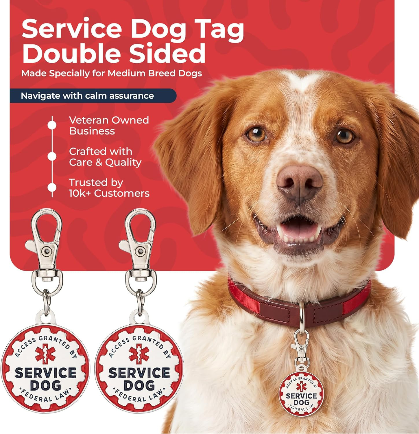 Service Dog Tag, 2 Pack: Metal Pet ID Tags for Service Animals, Emotional Suppor