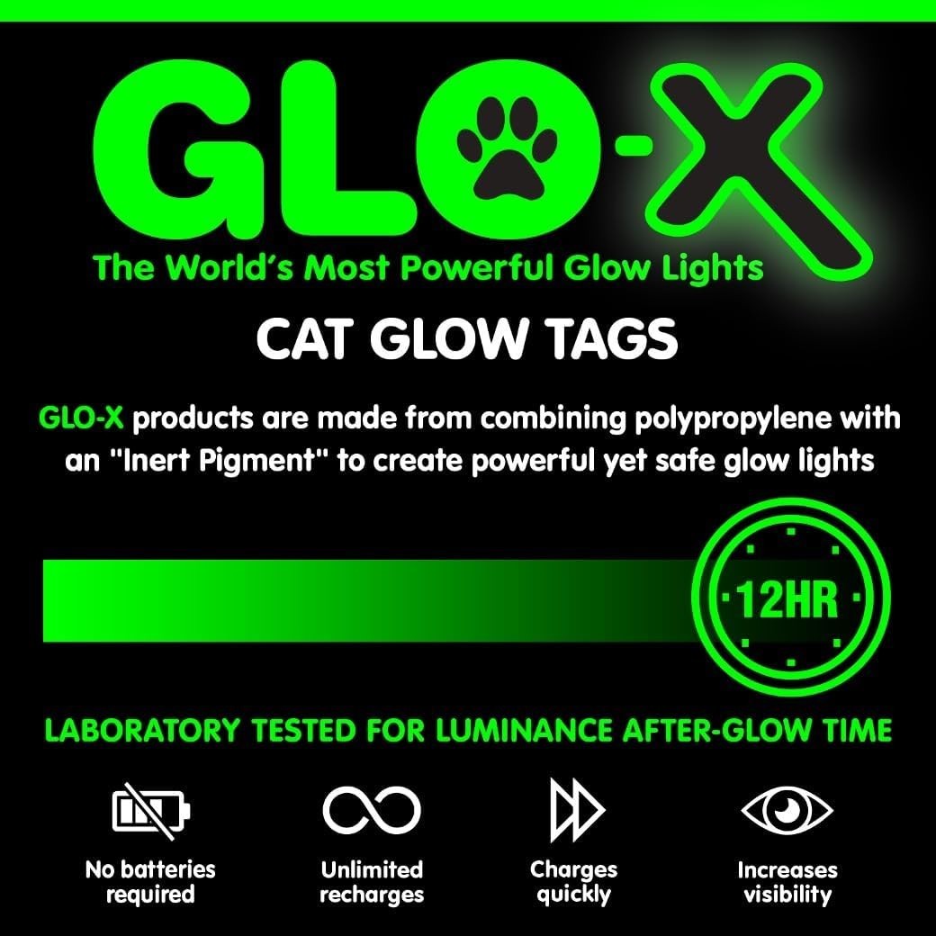 Glow in Dark Cat Collar Tags Safety Pet ID Tags 12hr Night Glow