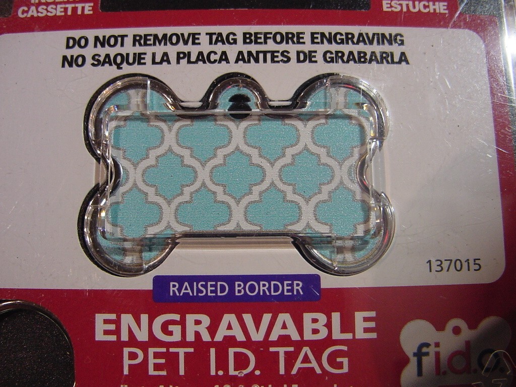 NEW – FIDO ENGRAVABLE PET I.D. TAG – BLUE & WHITE DOG BONE