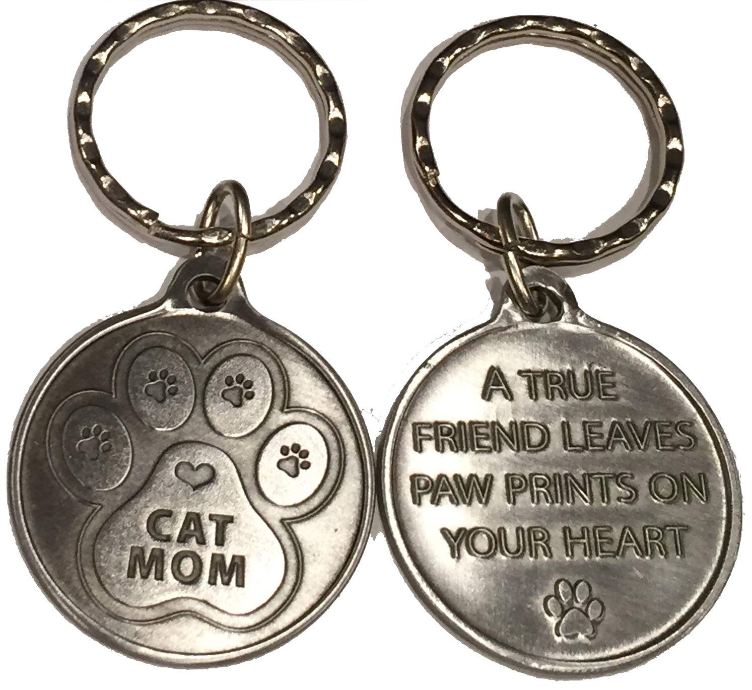 Cat Mom – A True Friend Pet Keychain Pewter Color RecoveryChip Design