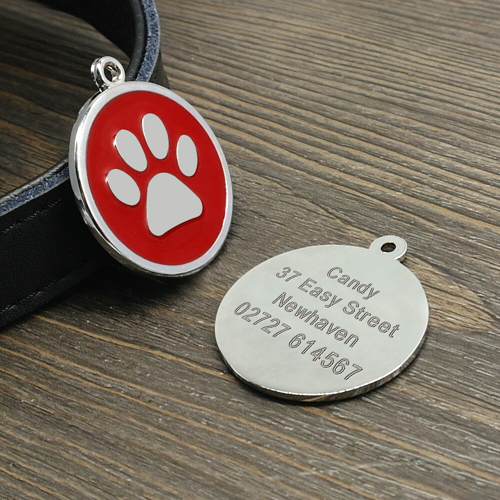 Paw Print Dog Tags Custom Pet Puppy Cat Name ID Collar Tag Engraved Free Whistle