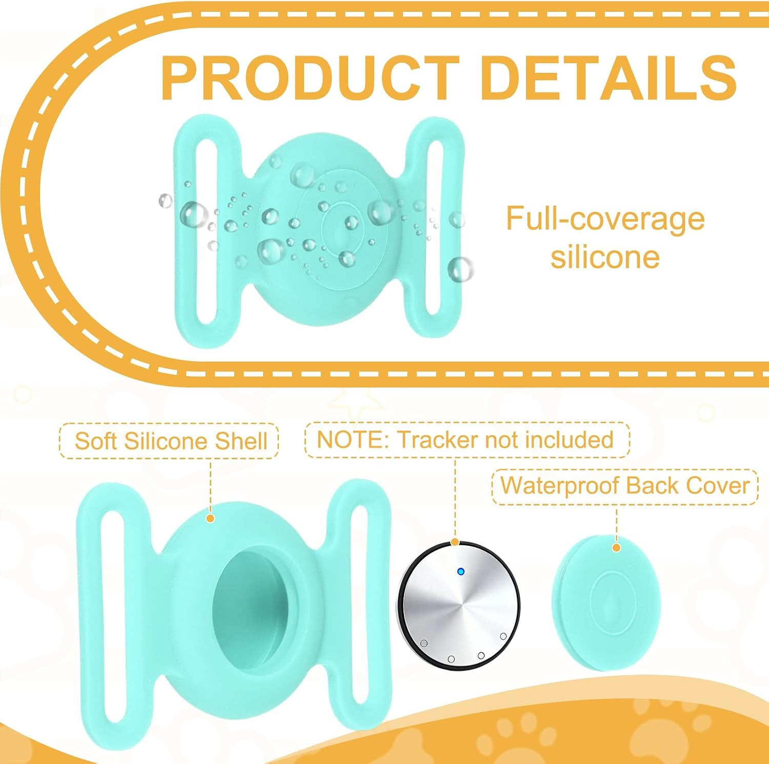 Dog Collar Tag, Dog Tracker Holder Silicone Tag Protective Case Waterproof Cat C