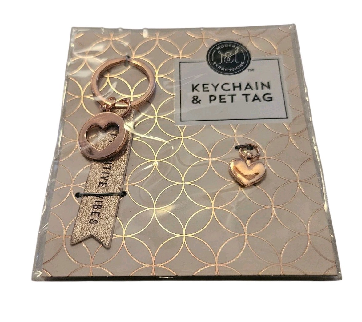 *NEW* Modern Expressions 2-pc Champaigne/Rose Gold Heart Keychain & Pet Tag