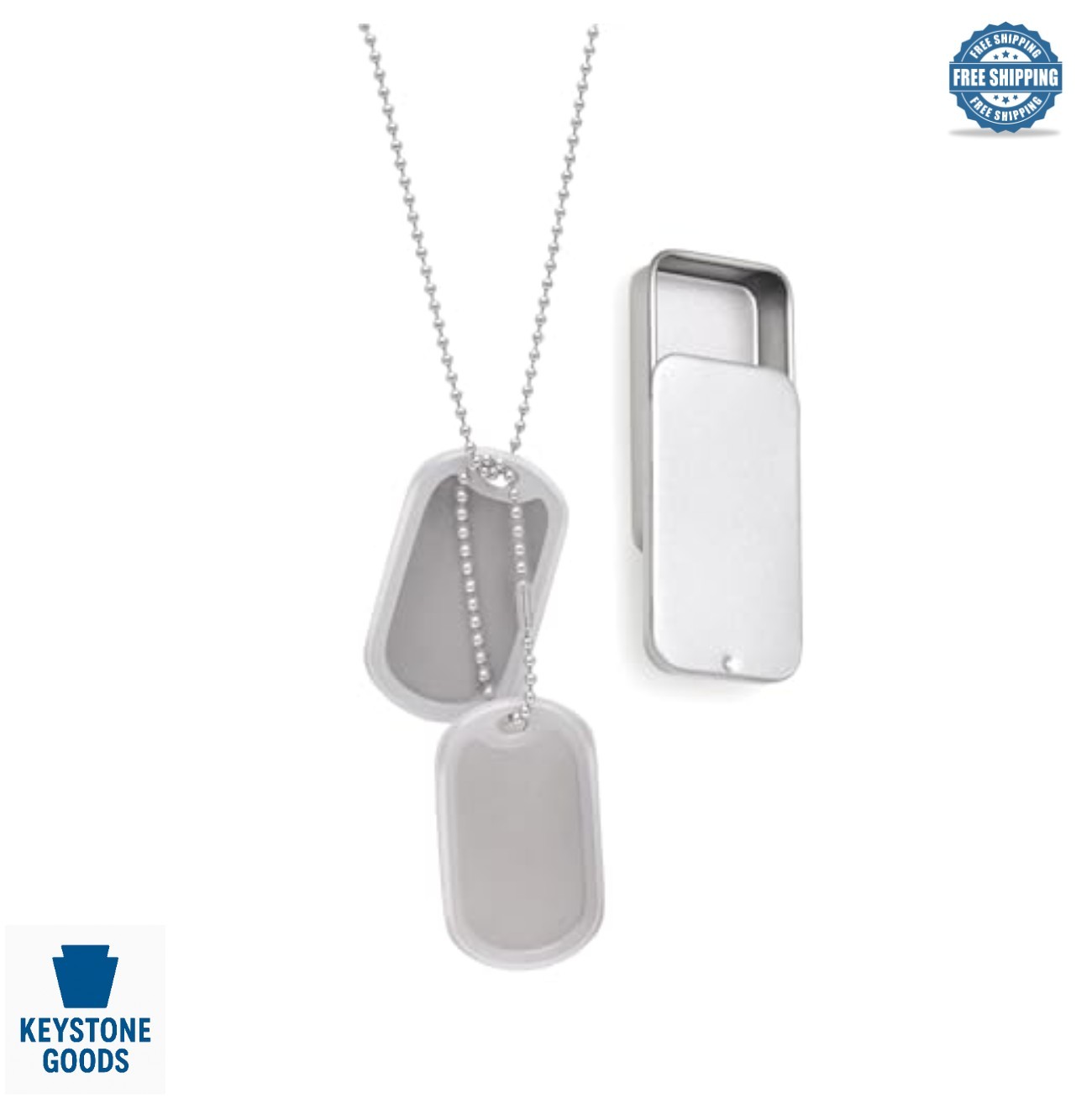 Stainless Steel Dog Tags Military Set 2 Pack Blank ID Tags Chains Silencers
