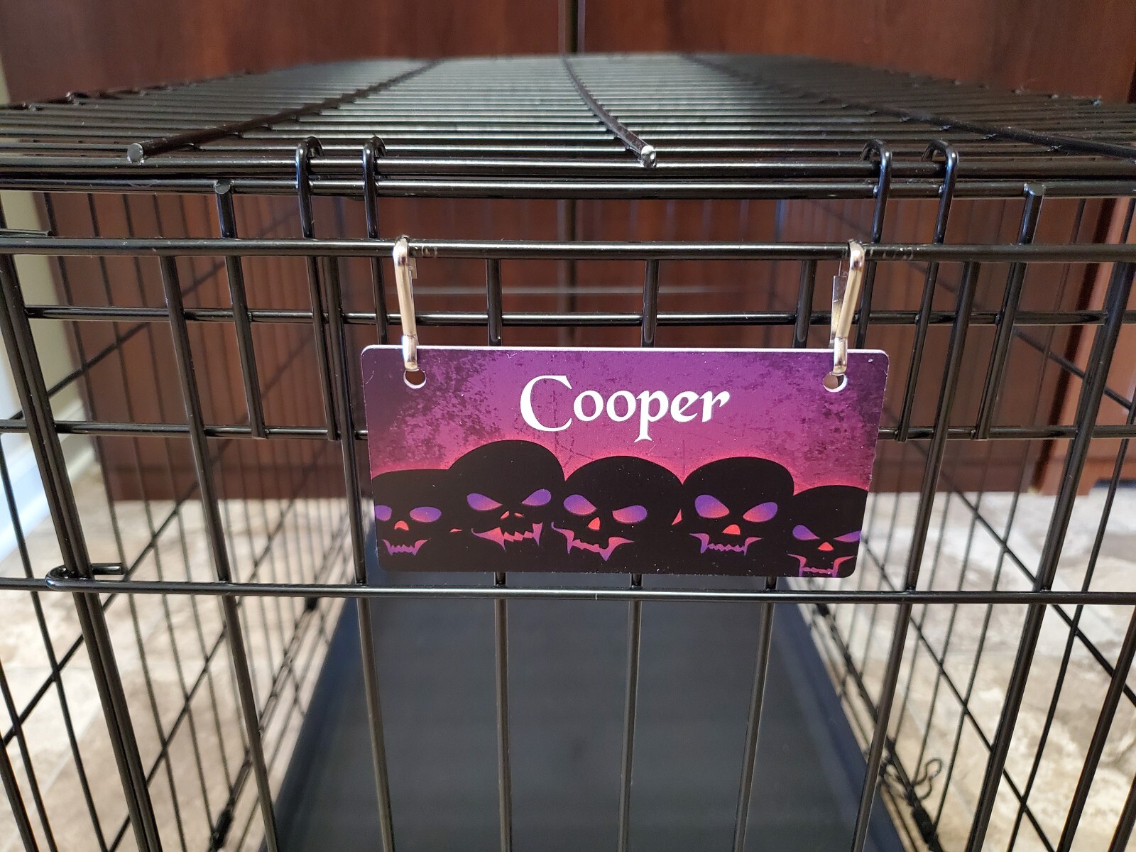 Purple Skulls Design Personalized 5″ x 2.5″ Dog Crate Tag FREE SHIPPING