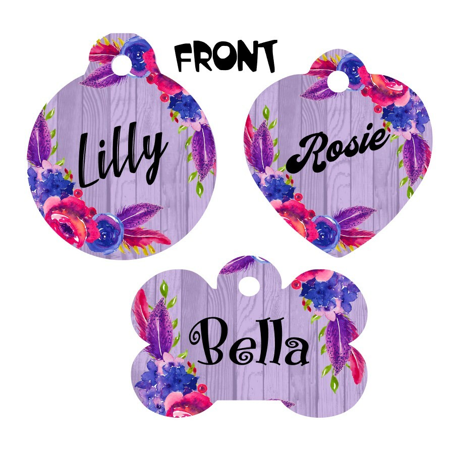Pet ID Tag Floral Personalized Custom Double Sided Pet Tag w/name & number