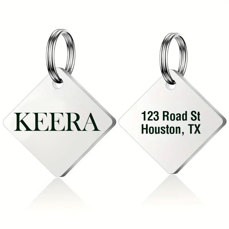 Custom Diamond Dog ID Tag Placa ID Perro Deep Engraved Stainless Steel USA