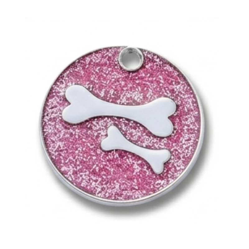 Personalized Pet ID Tag, Dog Tag, Cat Tag, Glitter double Bone Round Pet ID Tag