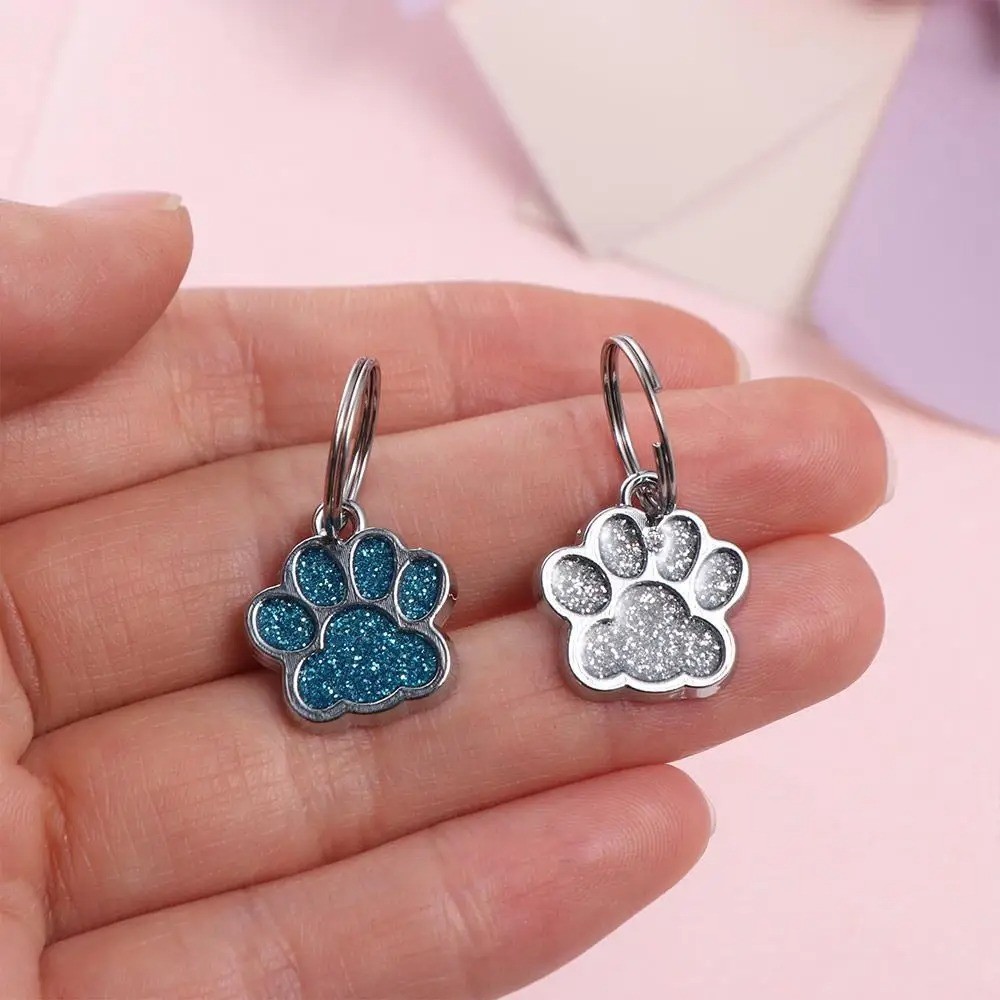 Paw Print Pet ID Tag | Glitter Dog & Cat Collar Pendant