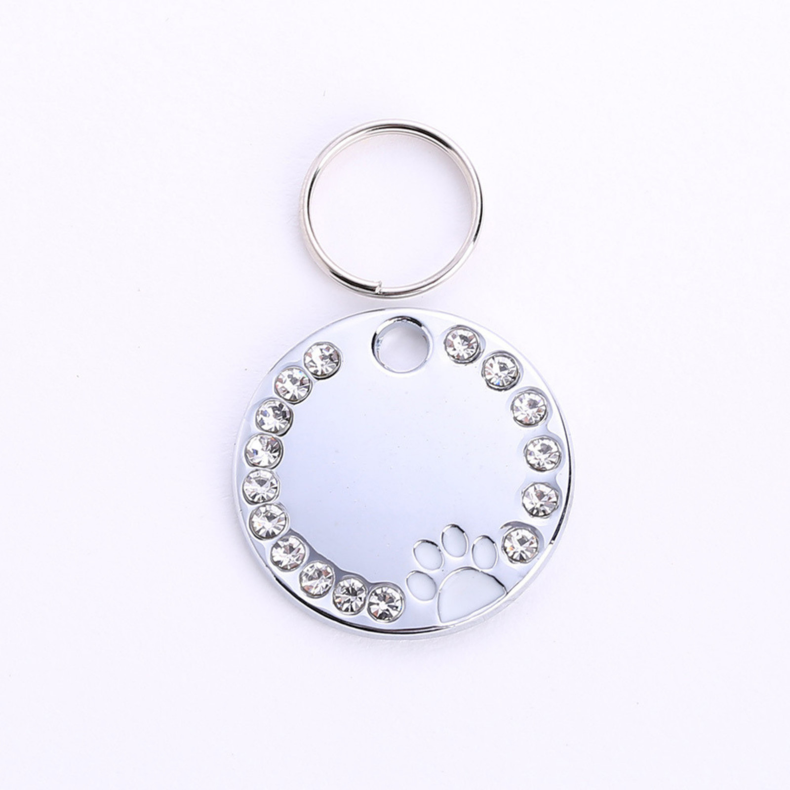 Personalized Dog ID Tag Custom Engraved Pet Name Tag Rhinestone Round Metal