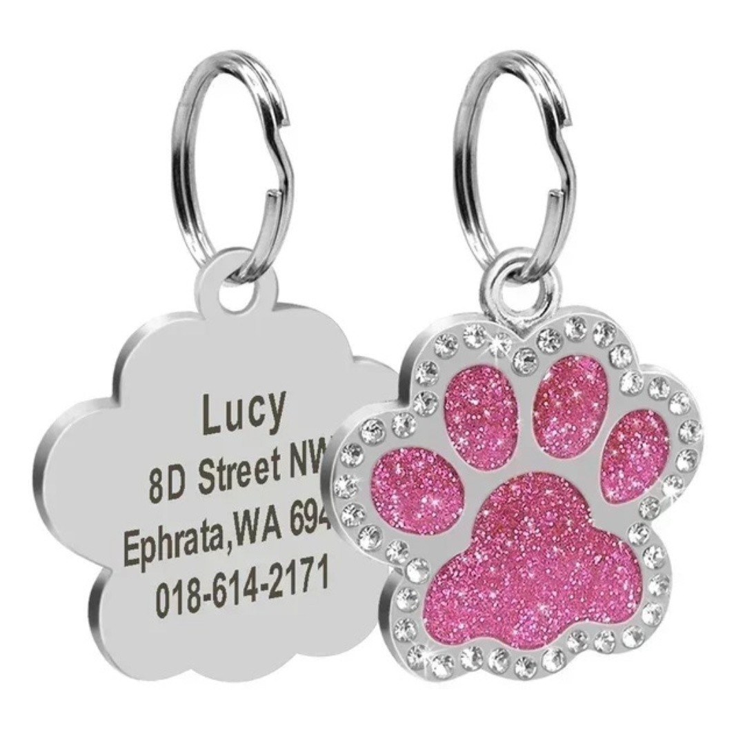 Personalized Pet ID Tag Engraved Dog Cat Name Collar Pendant Paw Shape Alloy Tag