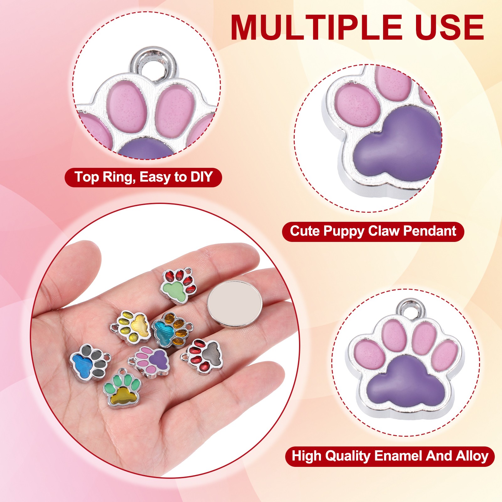 Enamel Paw Print Charm, 20Pcs Alloy Enamel Pendants, Rose Red/Purple