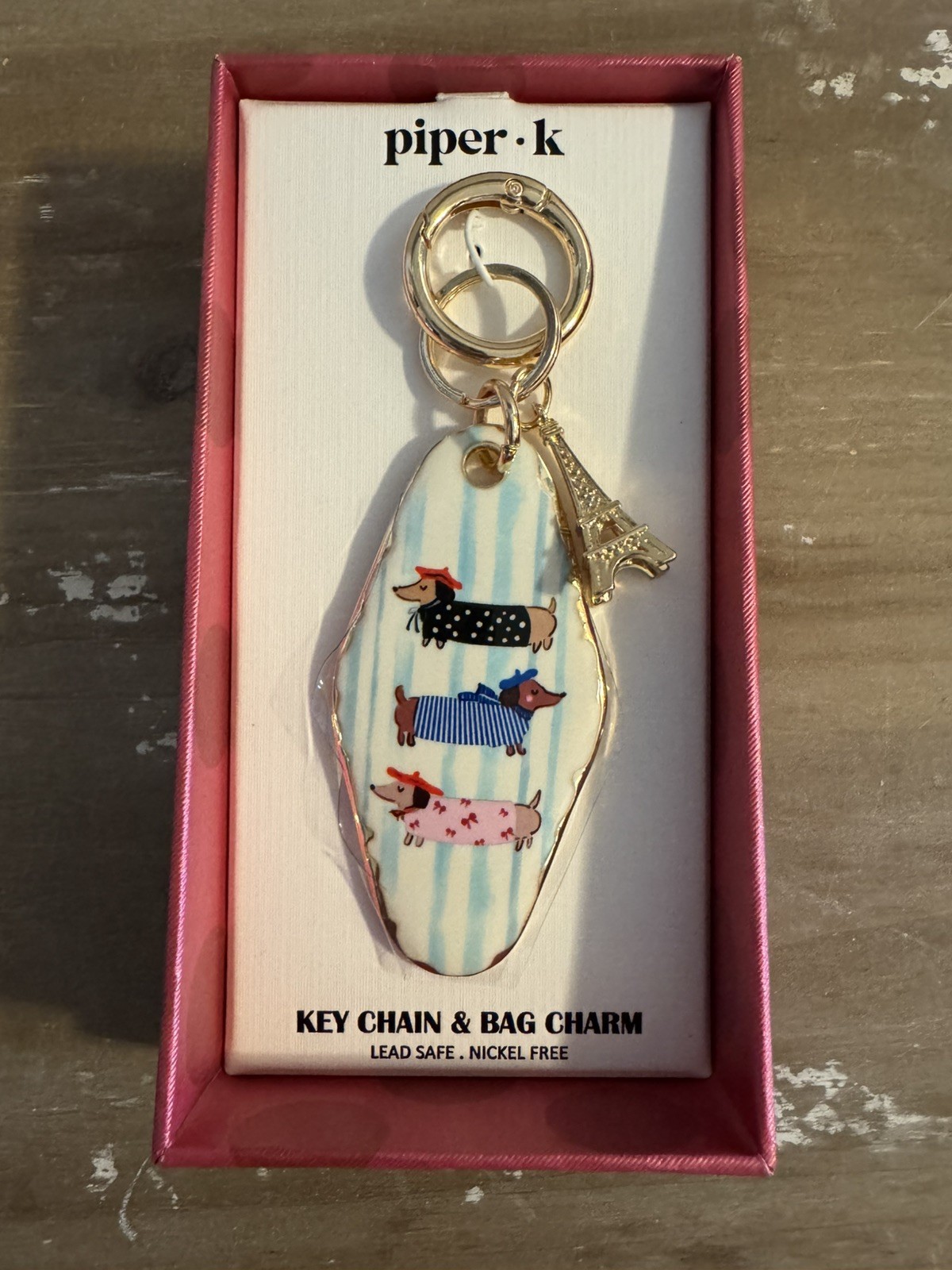 Piper K Dachshund Doxie Dog Bag Charm Keychain Eiffel Tower Paris Rare HTF