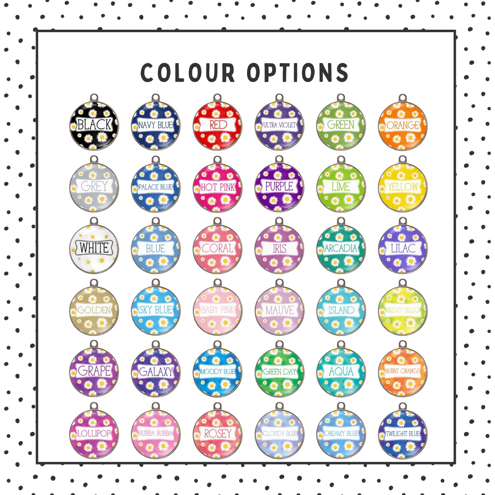 Personalized Dog Tag Daisy Design – Floral Pet ID Tag, 36 Colors, Waterproof