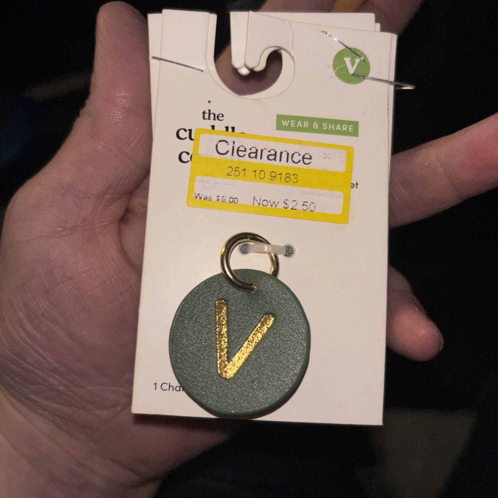 The Cuddle Collab Wear & Share Charm Faux Leather “V” Monogram in Dark Green